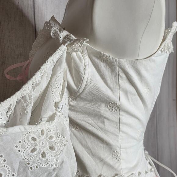 Lacemade Marshmallow Corset Dress White Eyelet Lace Bo Peep Cottagecore, Large - Picture 6 of 14